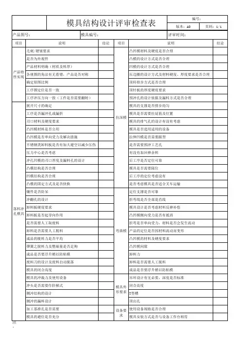 模具结构设计评审检查表