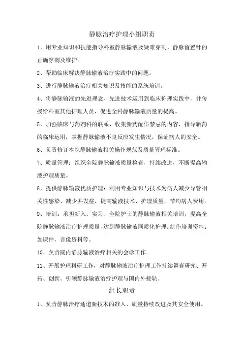 静脉治疗护理小组职责