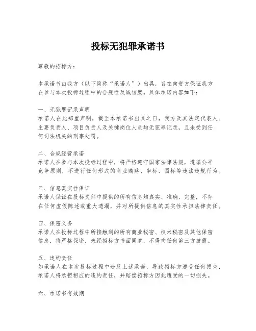投标无犯罪承诺书
