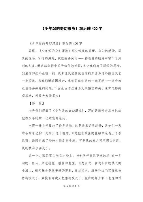 《少年派的奇幻漂流》观后感400字