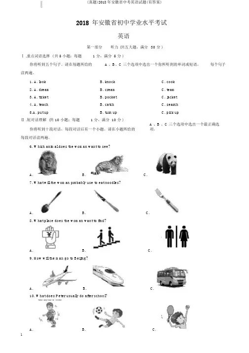 (真题)2018年安徽省中考英语试题(有答案)