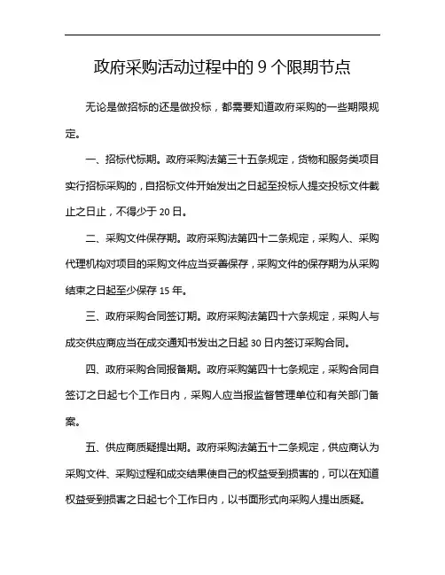 政府采购活动过程中的9个限期节点