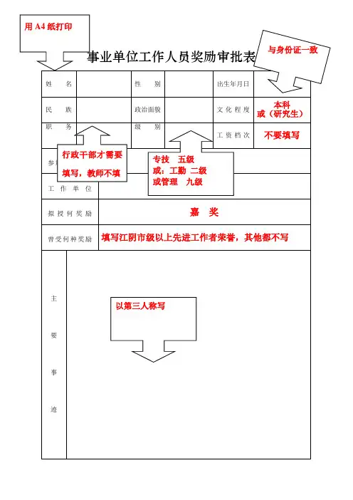 (样表填写)奖励审批表