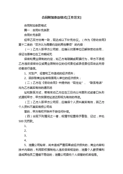 合同附加条款格式[工作范文]