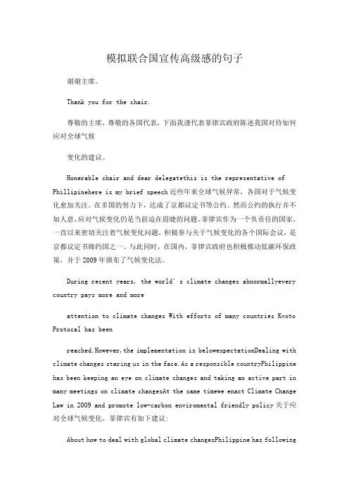 模拟联合国宣传高级感的句子