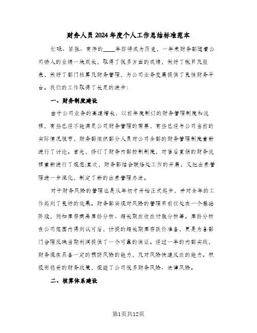财务人员2024年度个人工作总结标准范本（4篇）