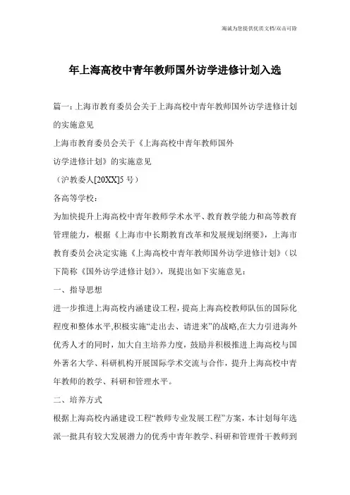 年上海高校中青年教师国外访学进修计划入选