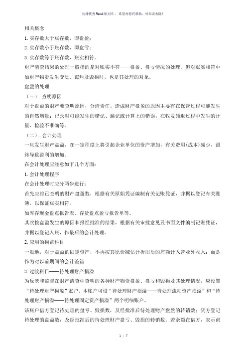 盘盈、盘亏相关概念