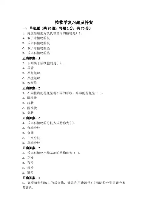 植物学专升本复习题及答案