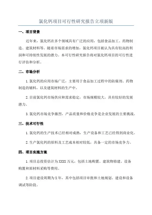 氯化钙项目可行性研究报告立项新版