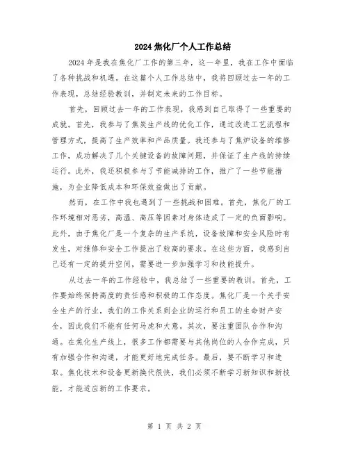 2024焦化厂个人工作总结