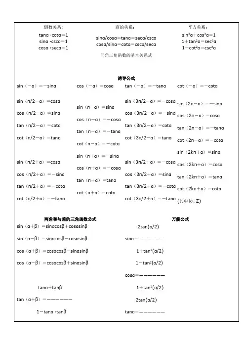 三角函数公式及其图像