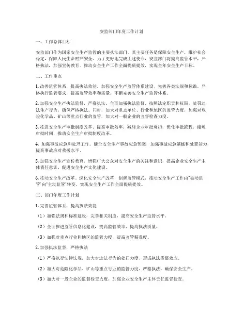 安监部门年度工作计划