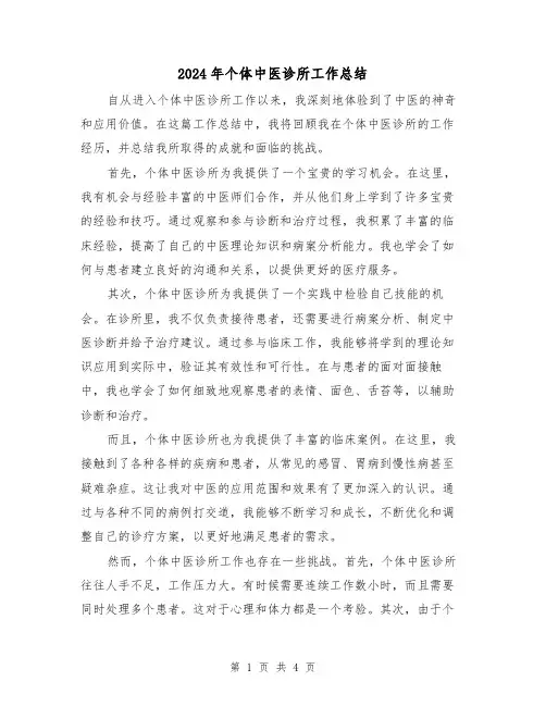 2024年个体中医诊所工作总结（二篇）