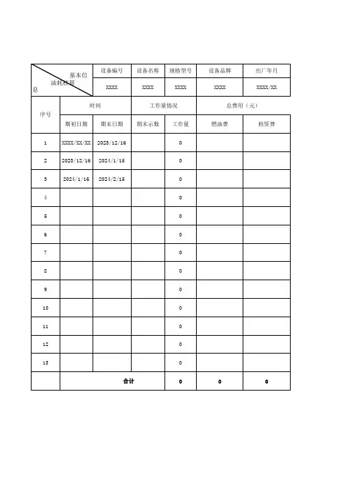 施工机械设备单机油耗核算表