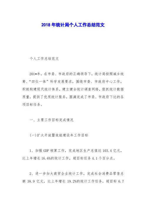 2018年统计局个人工作总结范文