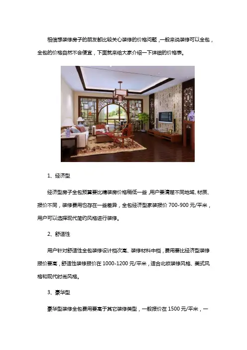 装修房子全包的价格