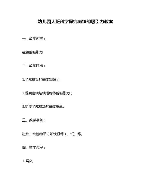 幼儿园大班科学探究磁铁的吸引力教案