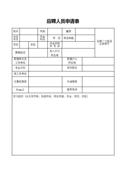 应聘人员申请表【模板】