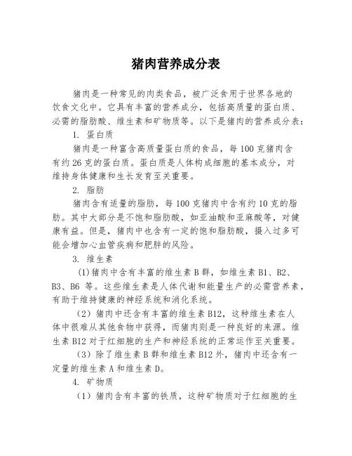 猪肉营养成分表