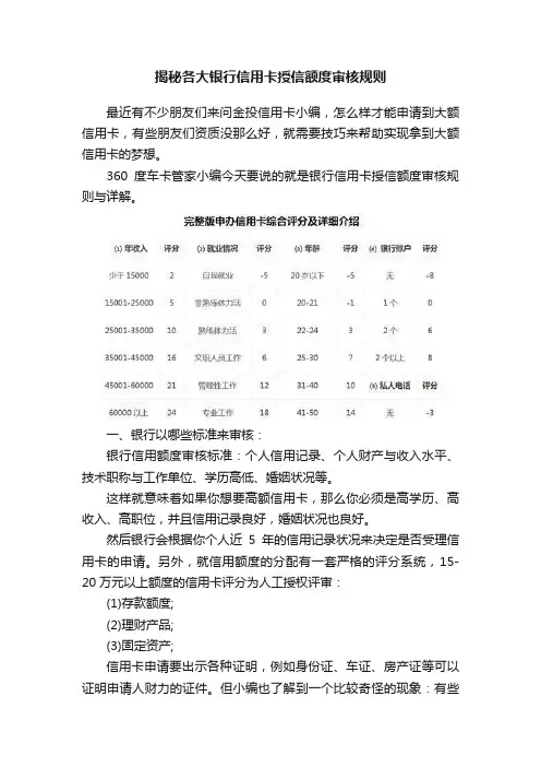 揭秘各大银行信用卡授信额度审核规则