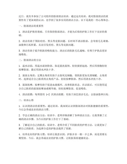 脸部清洁培训心得体会范文