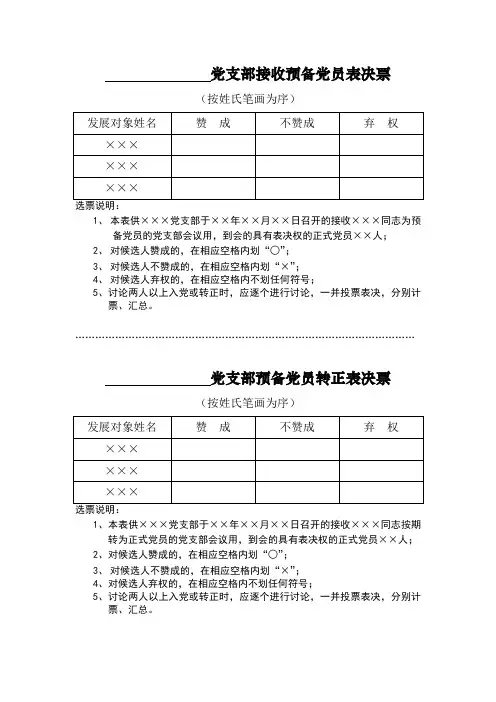 党支部接收预备党员表决票