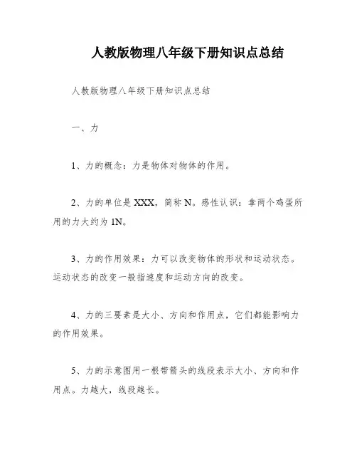 人教版物理八年级下册知识点总结