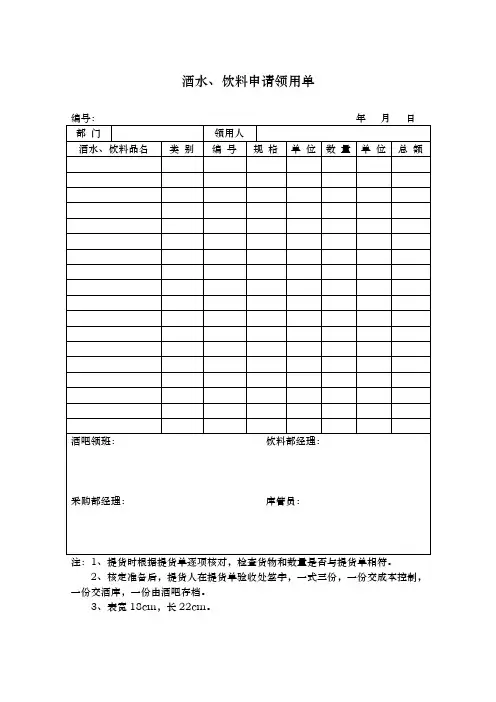 酒水、饮料申请领用单表格模板