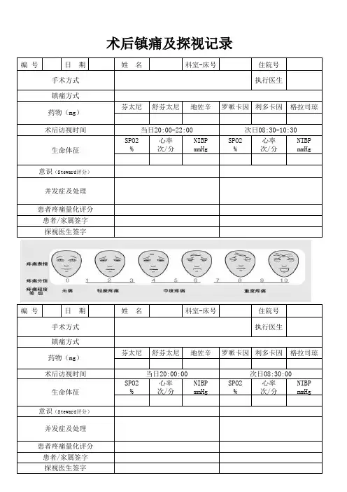 麻醉科术后镇痛登记表