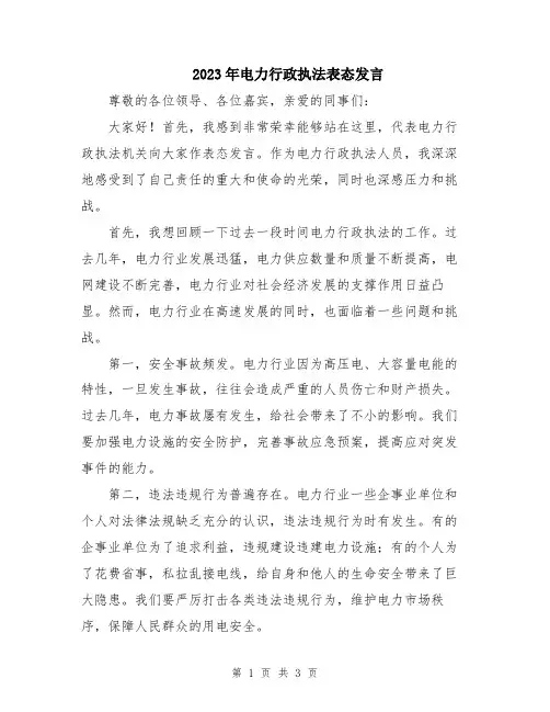 2023年电力行政执法表态发言