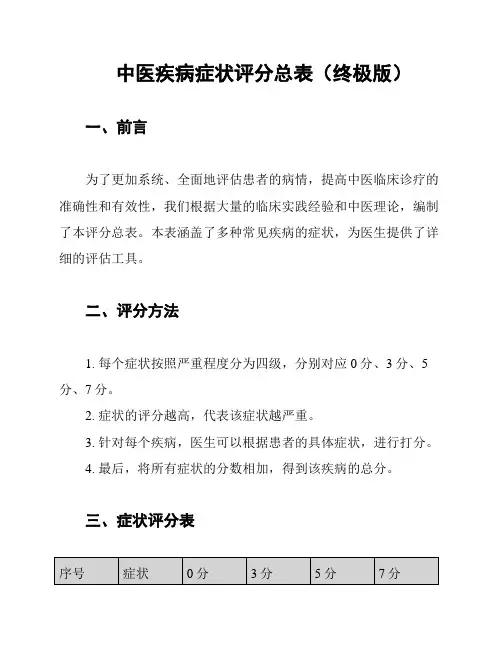 中医疾病症状评分总表(终极版)
