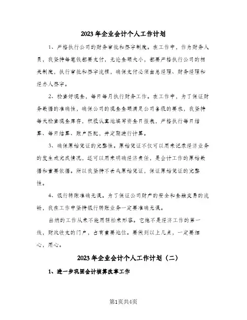 2023年企业会计个人工作计划(2篇)