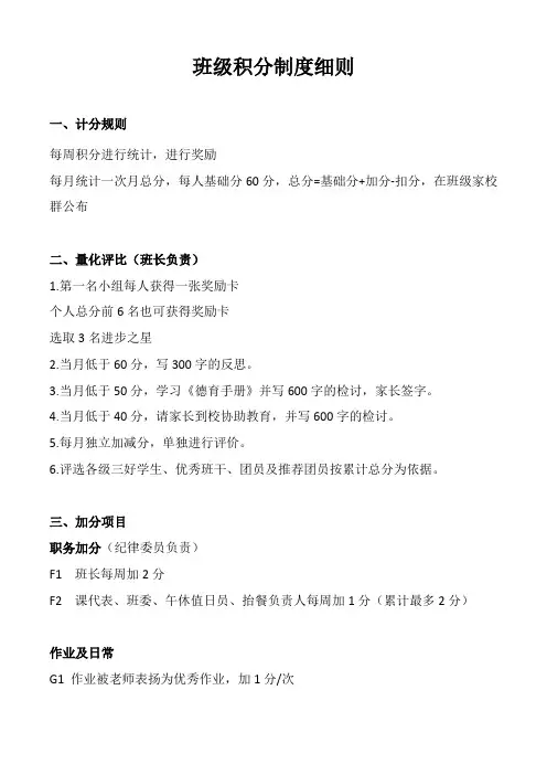 班级积分制度细则
