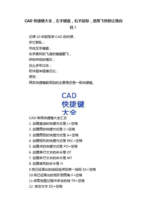 CAD快捷键大全，左手键盘，右手鼠标，速度飞快的让我向往！