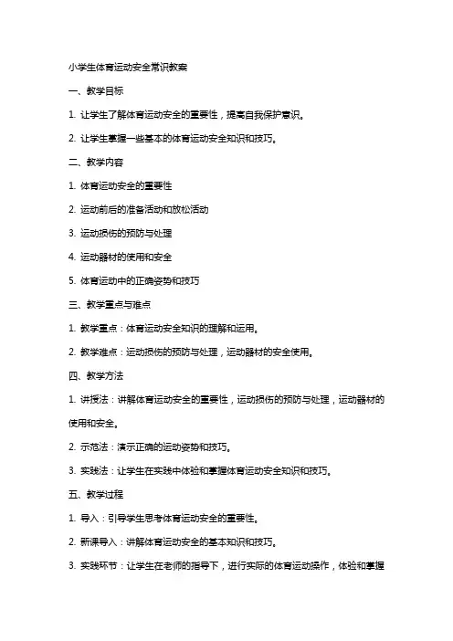 小学生体育运动安全常识教案