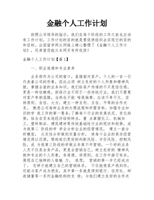 金融个人工作计划