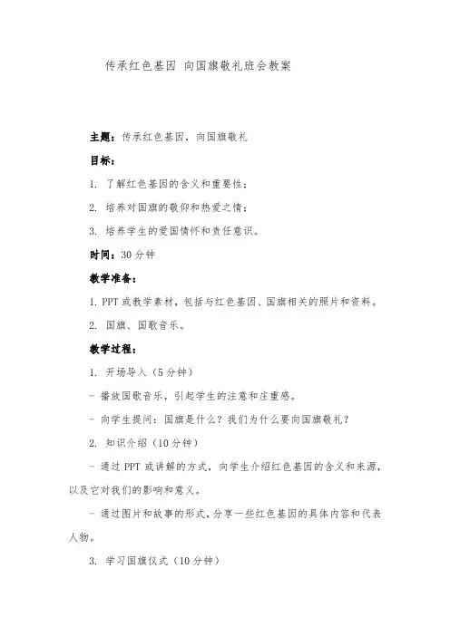 传承红色基因 向国旗敬礼班会教案
