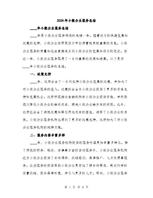 2024年小微企业服务总结(2篇)