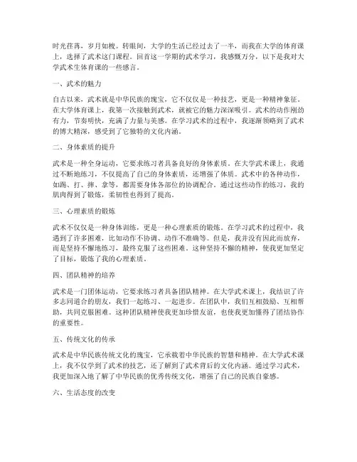 大学武术生体育课感言