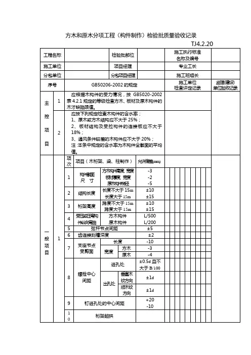 方木和原木分项工程(构件制作)检验批质量验收记录
