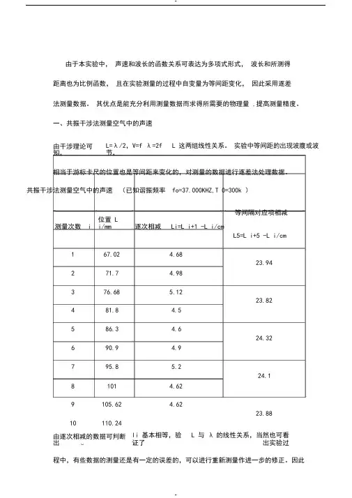 大学物理实验---声速的测定数据处理