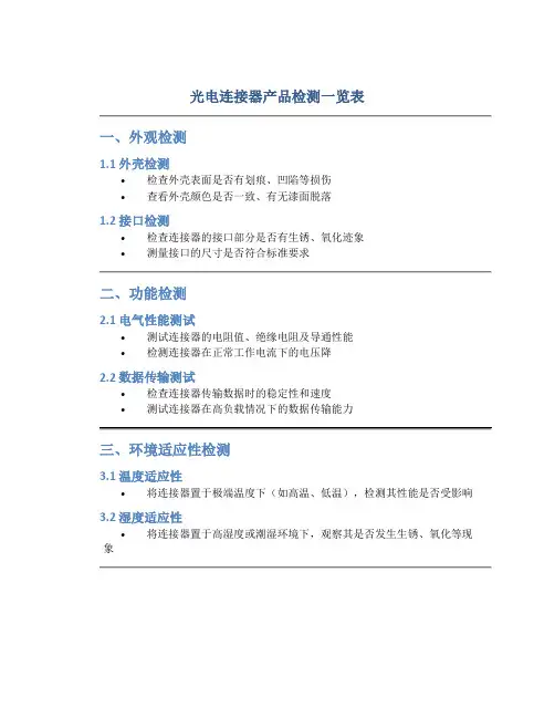 光电连接器产品检测一览表