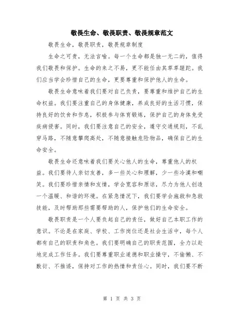 敬畏生命、敬畏职责、敬畏规章范文