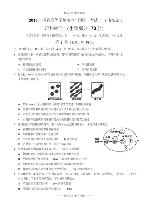 高考理综生物试卷及答案(山东卷)(20200420185058)
