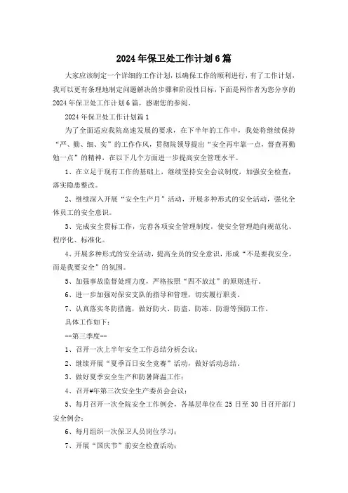 2024年保卫处工作计划6篇