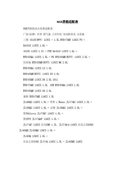 NGK烈焰适配表
