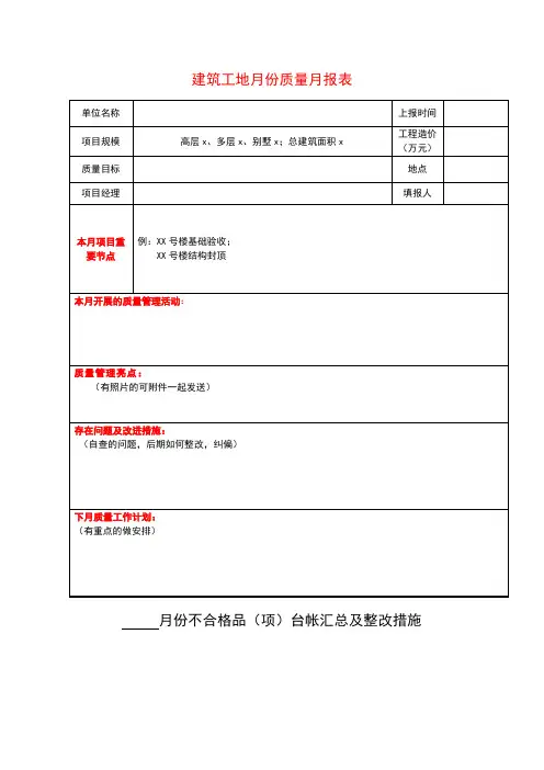 建筑工地月份质量月报表-样表