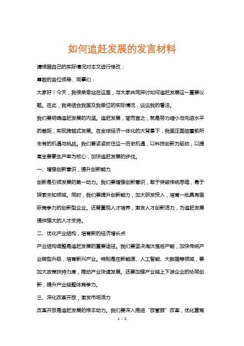 如何追赶发展的发言材料