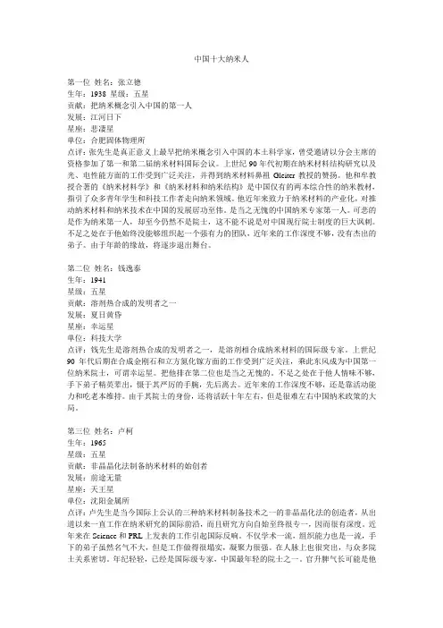 中国十大纳米人